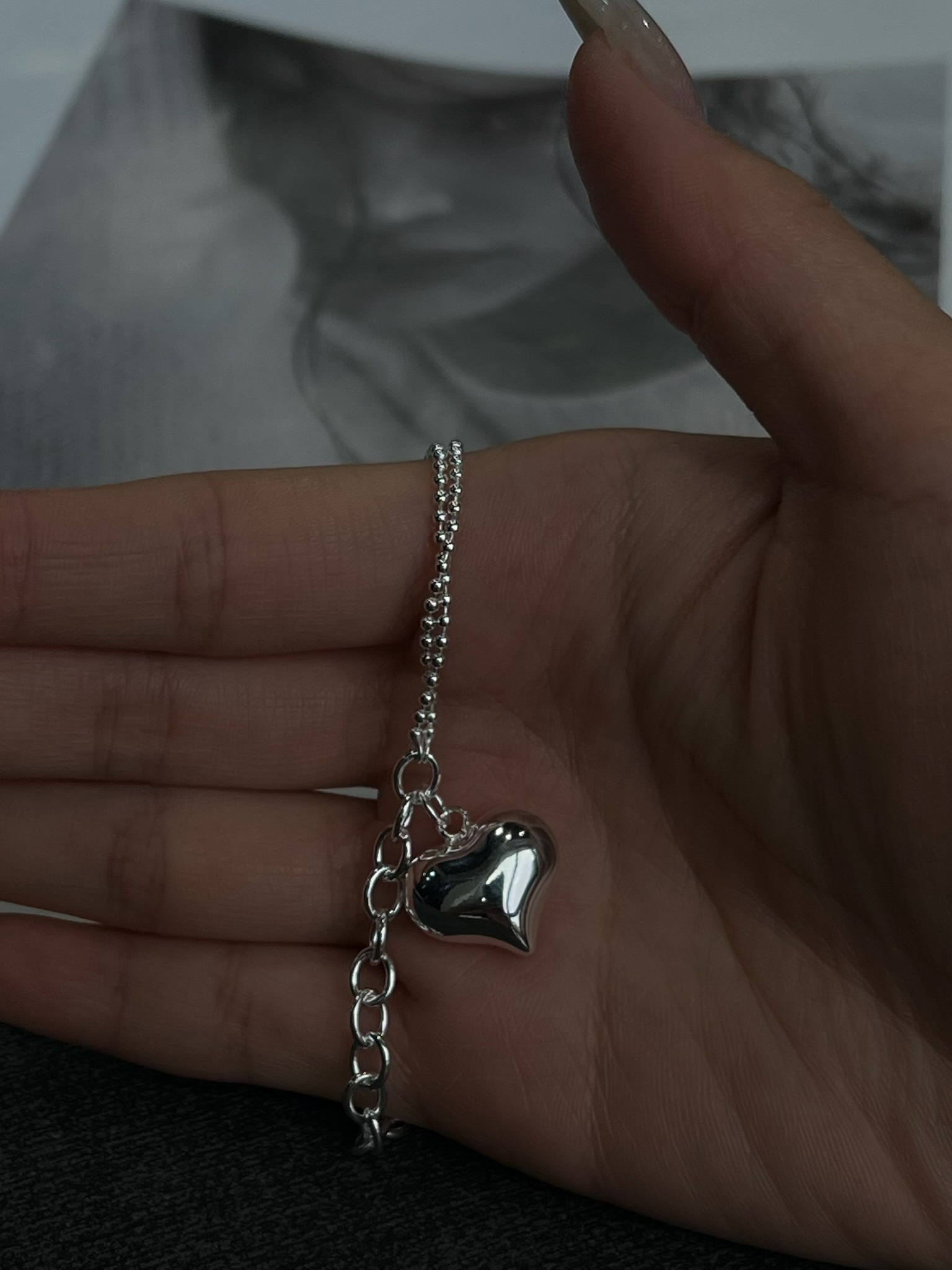 S925 sterling silver double-layer heart-shaped bracelet