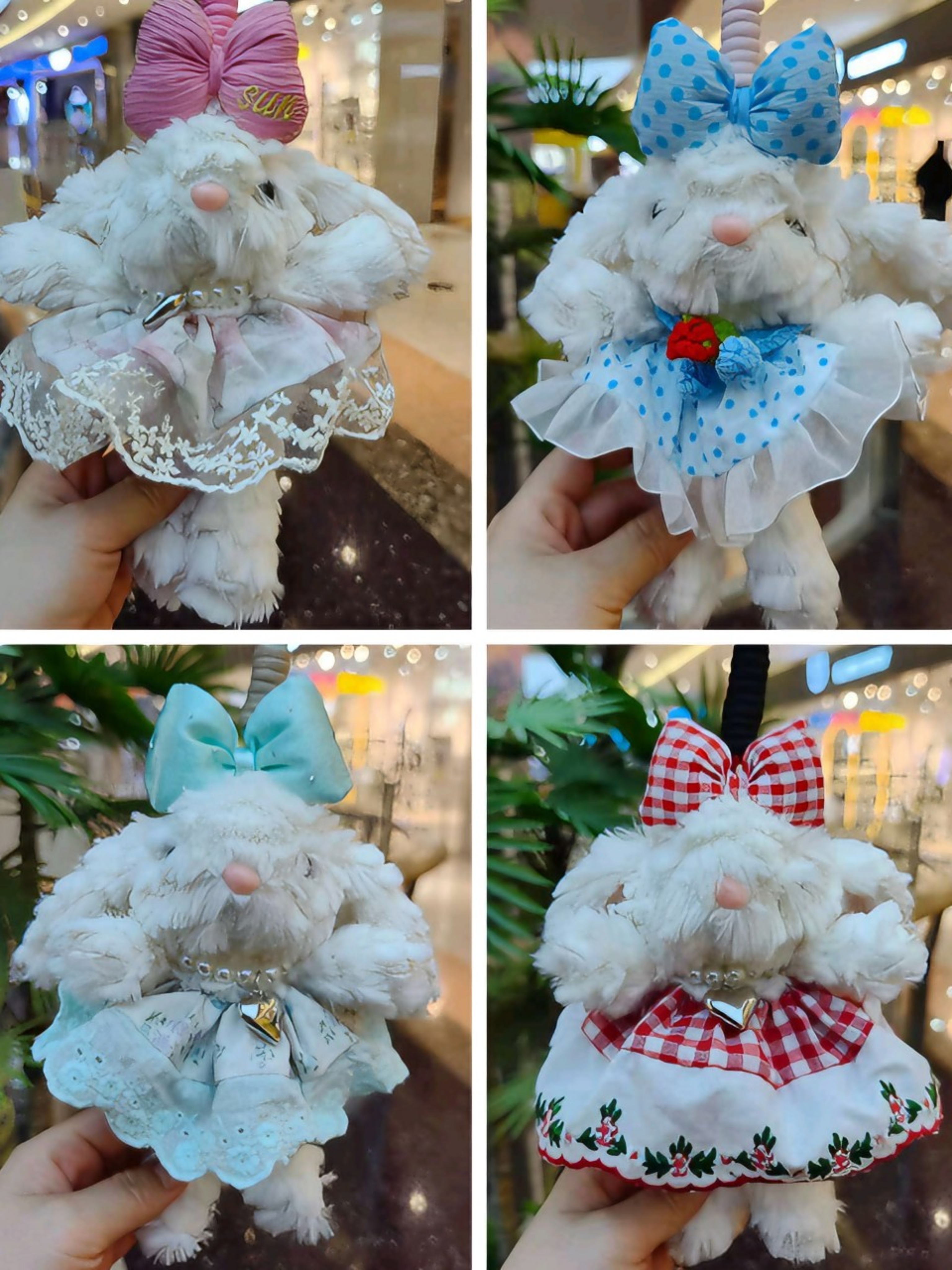 Ear-hanging rabbit keychain, plush rabbit doll, Qixi Festival gift, plush toy, schoolbag pendant