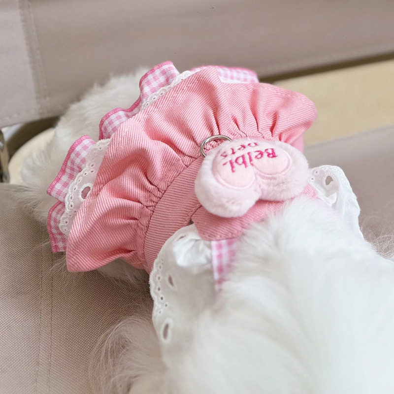 Sweet girl style lace pet-pulling dress, heart-shaped embroidered halter princess dress, suitable for pulling pets when going out Item Picture