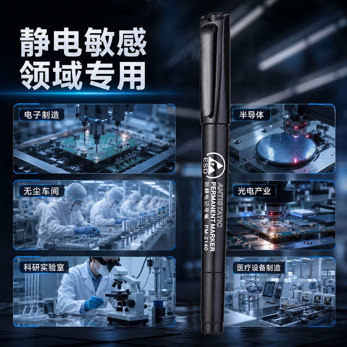 Shield PM-2140 anti-static marker pen features high adhesion and long-lasting marking, specifically designed for electrostatically sensitive areas. It is an oil-based marker pen details Picture