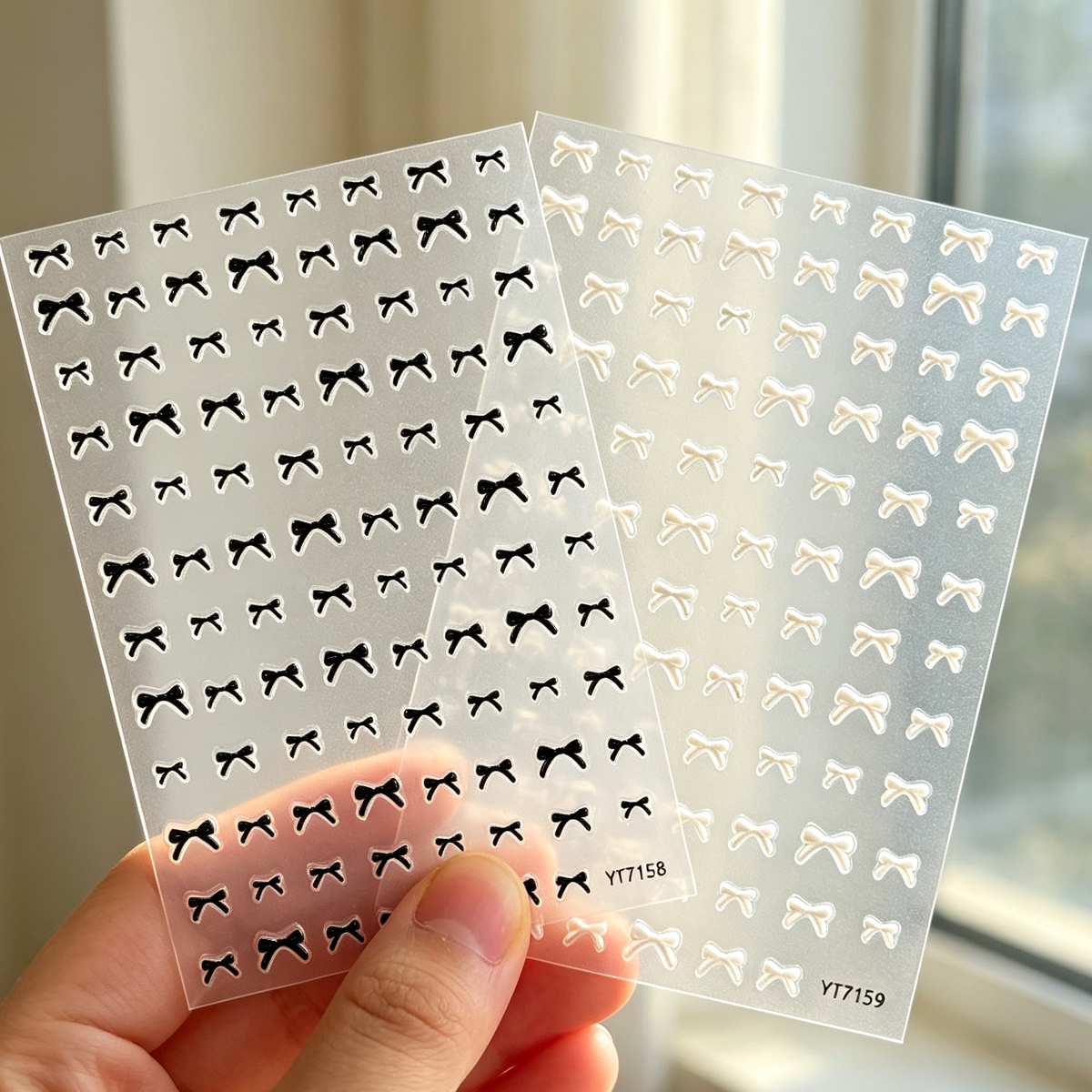 Bow nail stickers, a simple and cute 3D nail sticker with a Japanese hand-painted black and white bow on Instagram