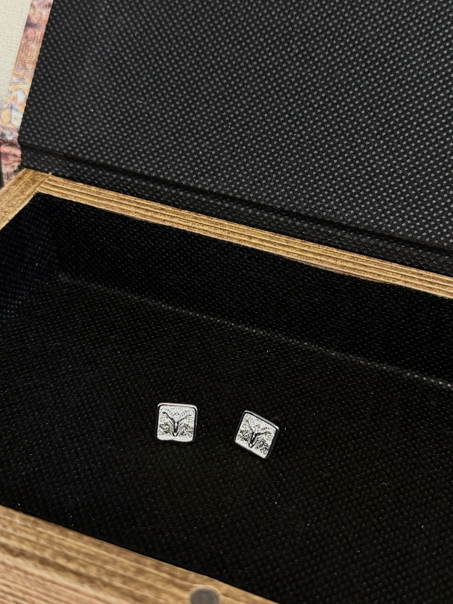 S925 sterling silver square embossed flower stud earrings