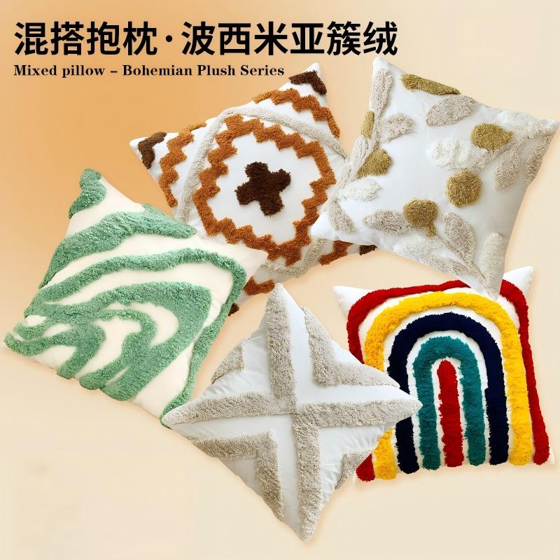 Fabricantes lona tufada transfronteriza alfombra hecha a mano cojines bordados sofás de comercio exterior líneas gruesas fundas de cojines flecos bohemia