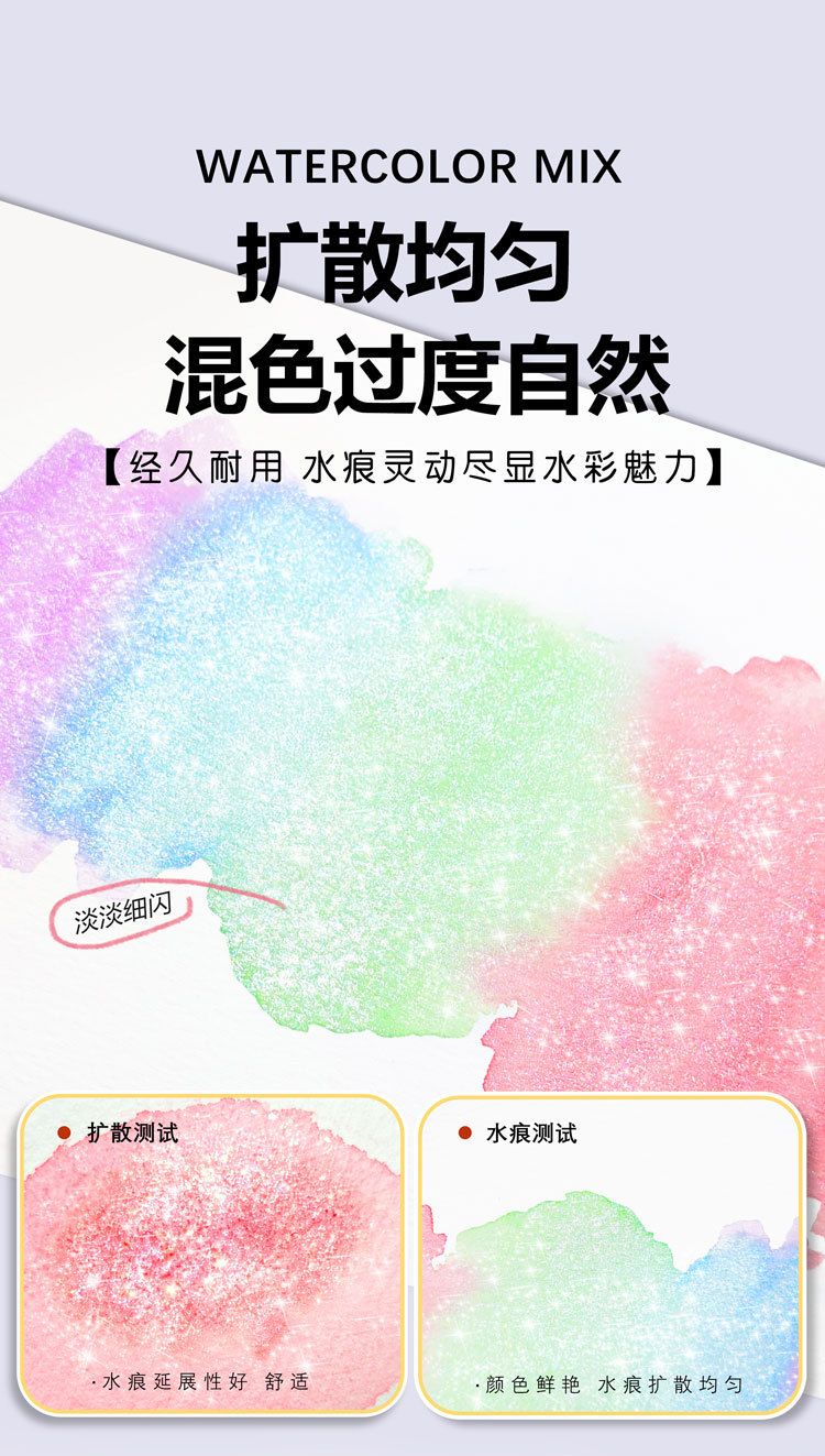 The Guangna 5810 Macaron Pearlescent Watercolor Paint Set is uniform, natural, quick-drying and smooth, suitable for art color mixing and painting pic 4