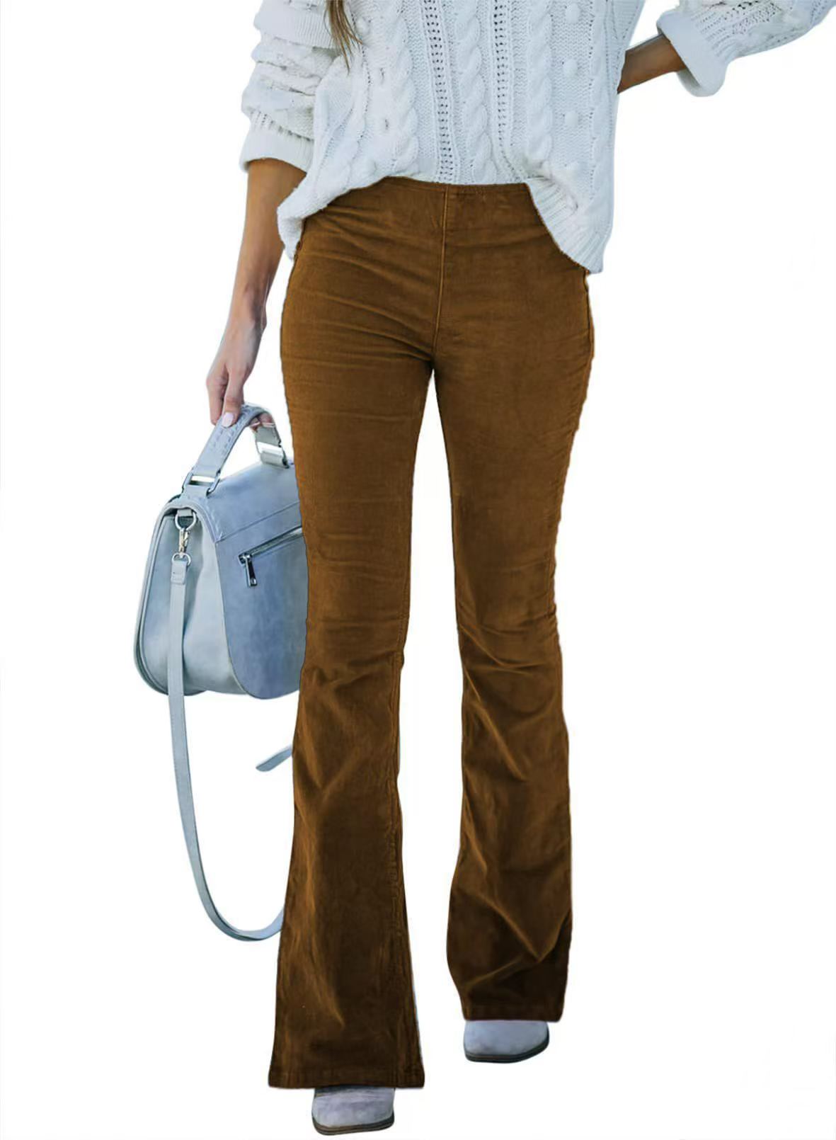 Cross-border 2026 Autumn/Winter women's wear solid-color high-waisted, form-fitting micro-flared pants, corduroy stretched-waist casual pants Application Scenario