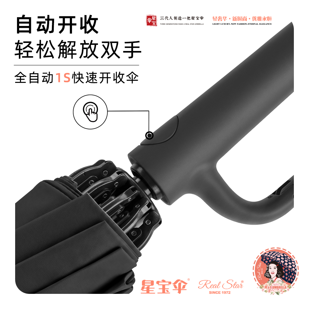 Xingbao Umbrella 007 three-fold Fully automatic Umbrella with ring buckle, portable, reverse automatic opening and closing umbrella, wind-resistant umbrella Item Picture