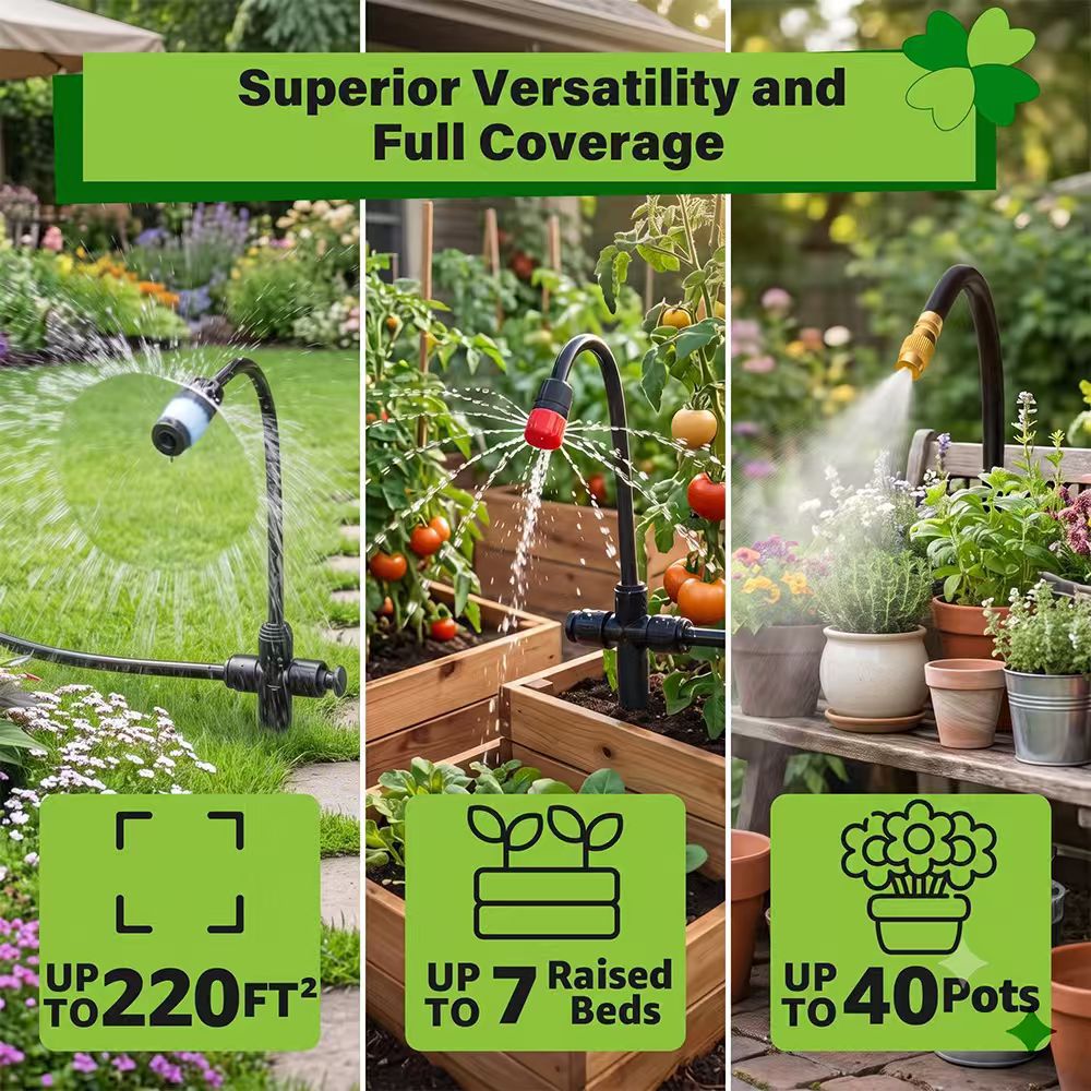 Horticultural drip irrigation set, universal atomizing nozzle, automatic flower watering device, detachable curved sprinkler, courtyard watering equipment Application Scenario