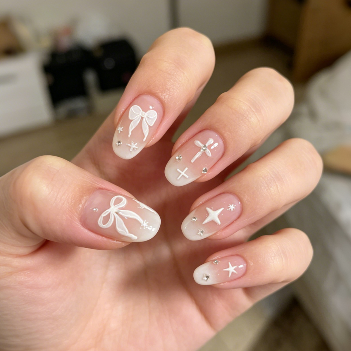 Nail art ribbon, bow tie stickers, ballet white ribbon, simple bow tie, bow tie nail patch decorations Application Scenario