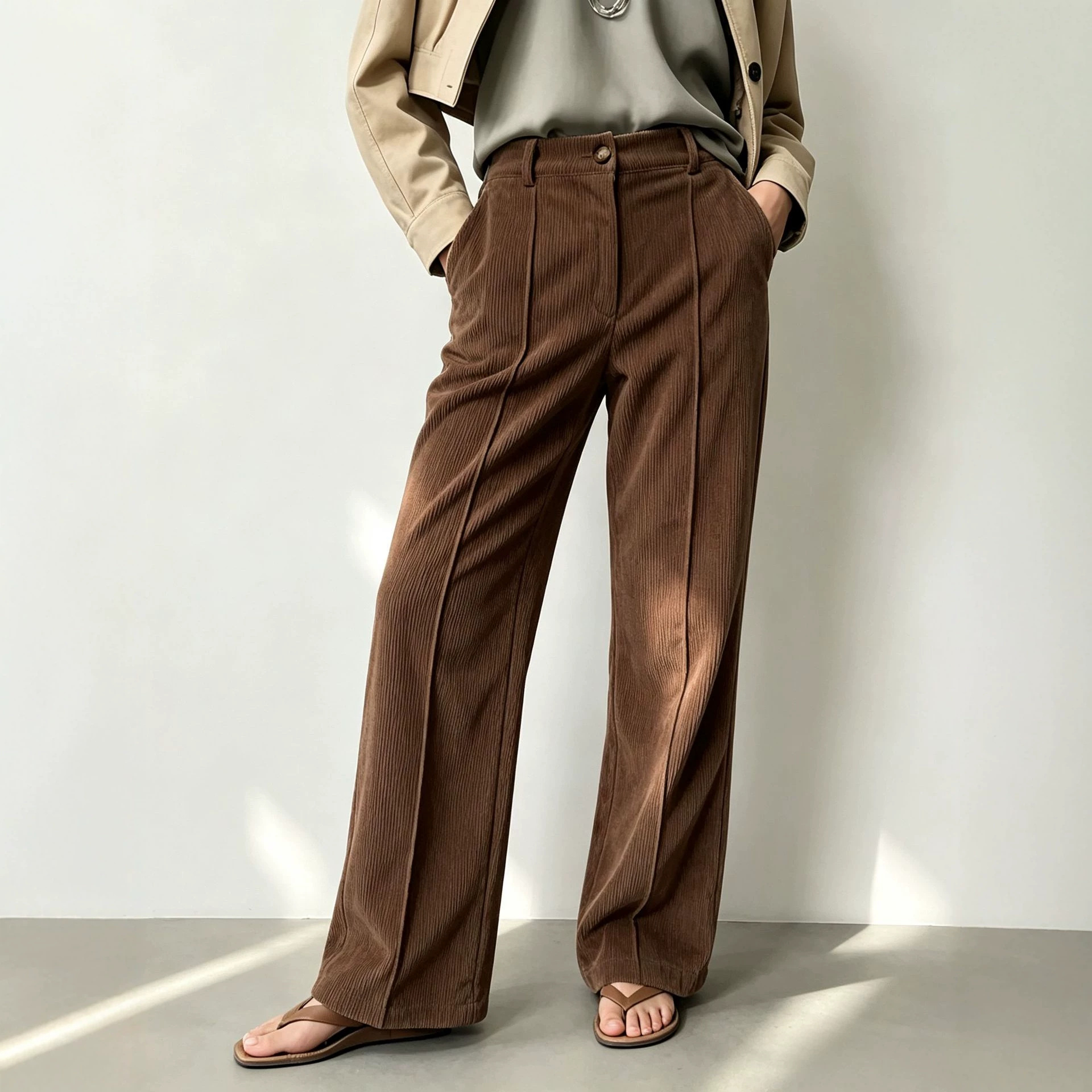 The source factory of the laid-back ladies' European and American cross-border autumn and winter corduroy casual and versatile mid-waist straight-leg wide-leg pants The source factory of the laid-back ladies' European and American cross-border autumn and winter corduroy casual and versatile mid-waist straight-leg wide-leg pants