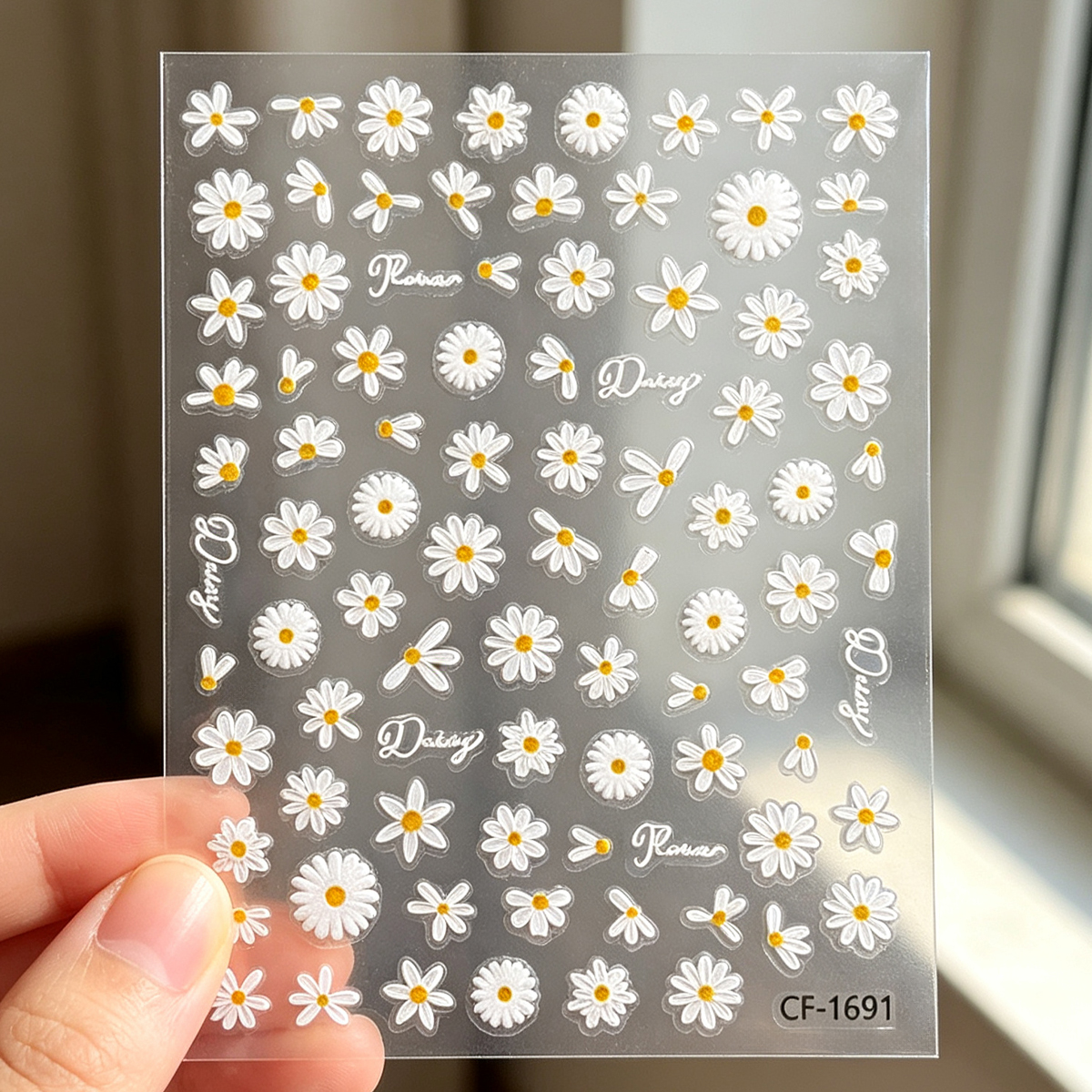 Spring and summer fresh three-dimensional hand-painted relief nail stickers, small daisies with adhesive flowers, versatile nail decoration decals