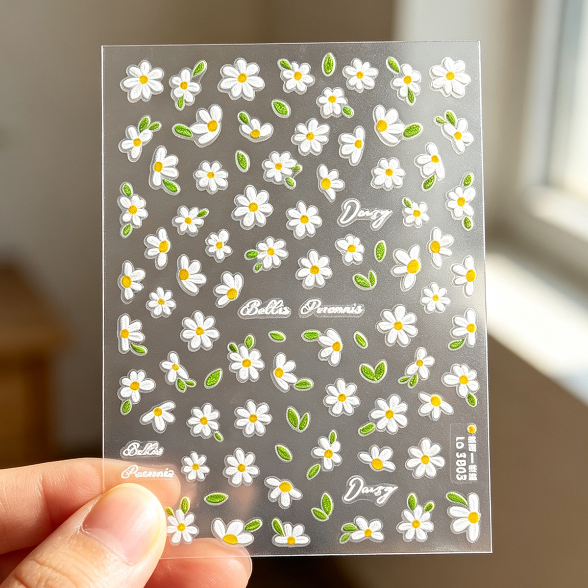 A fresh and light spring 3D Daisy nail sticker with embossed three-dimensional romantic Daisy flowers and cute nail stickers