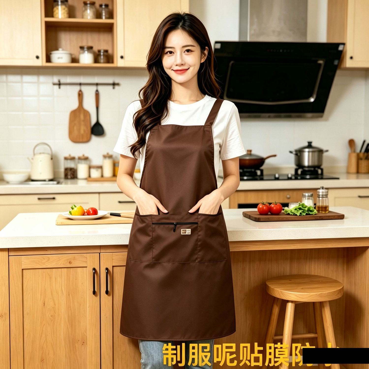 Tirantes delantal cremallera cocina cocina para el hogar catering moda hombre y mujer antifouling ropa de trabajo personalizado alrededor de la cintura imprimir caracteres Application Scenario