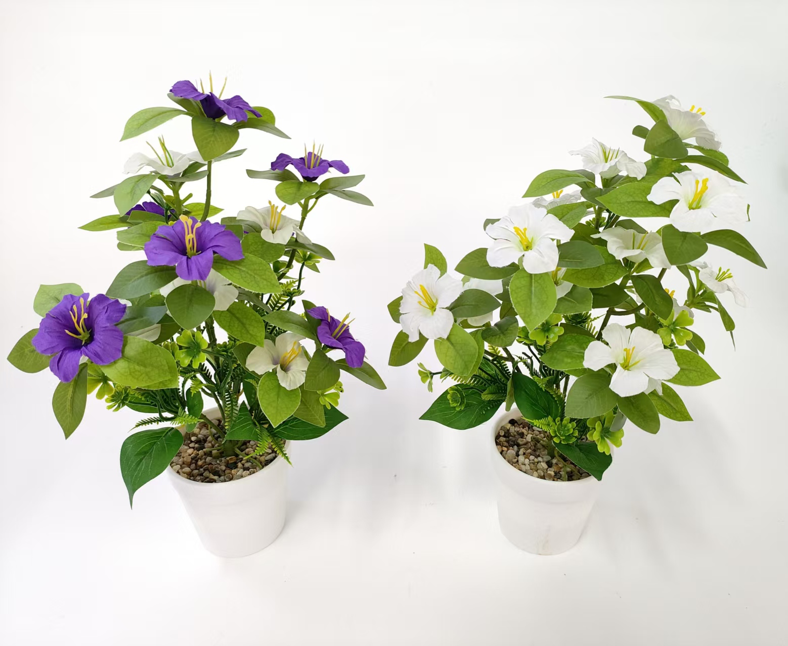 仿真花假花盆景塑料盆双色喇叭花摆件装饰品