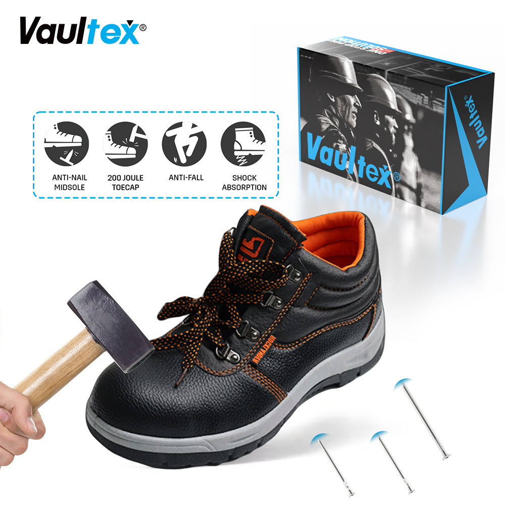 Vaultex men's all-season shoes, anti-crush and anti-puncture mid-top protective steel toe shoes, work safety shoes, men's wear-resistant and anti-puncture VAULTEX safety shoes, men's anti-slip work shoes, anti-crush and anti-puncture lightweight steel plate steel detail image 5
