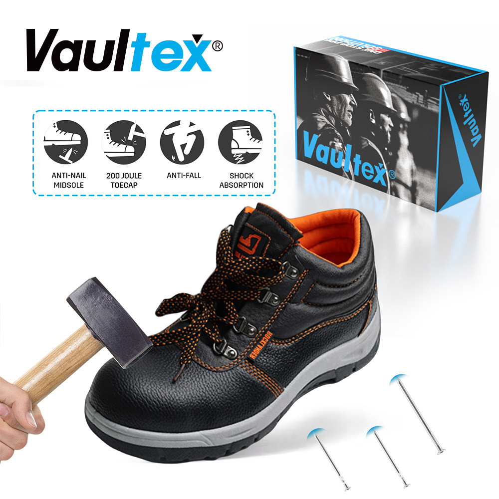 Vaultex men's all-season shoes, anti-crush and anti-puncture mid-top protective steel toe shoes, work safety shoes, men's wear-resistant and anti-puncture VAULTEX safety shoes, men's anti-slip work shoes, anti-crush and anti-puncture lightweight steel plate steel details Picture