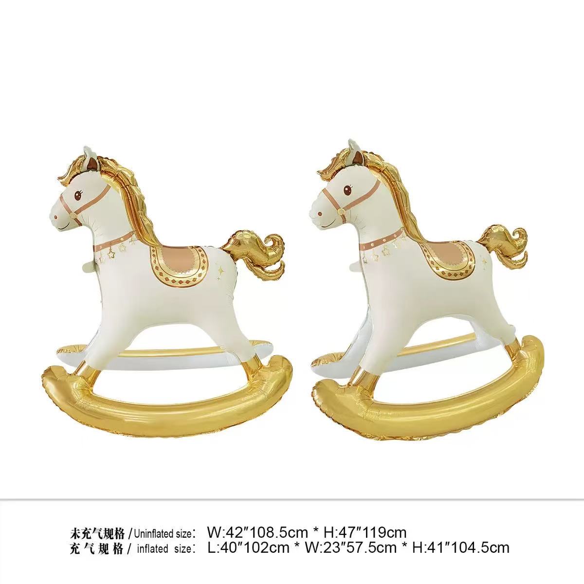 New 3D stereoscopic rocking horse aluminum film balloon children's birthday party Baby Wooden horse