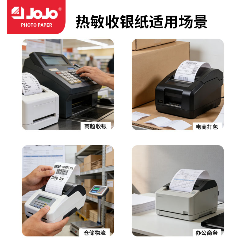 JOJO Thermal paper 80*80, 5 rolls, 65G vacuum-formed paper, 50.8 meters, no ink required, suitable for receipts, express delivery orders, takeout orders, movie tickets Specification image