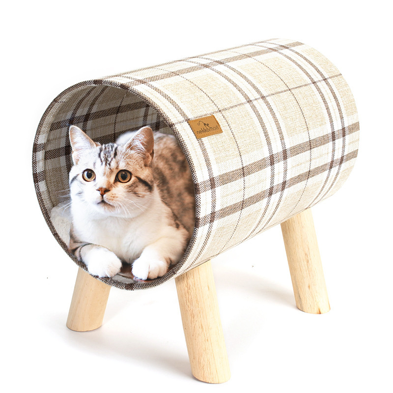 Summer linen cylindrical bed, wear-resistant and scratch-resistant, suitable for all seasons, detachable and washable, wooden cat bed, cat bed, pet bed Item Picture