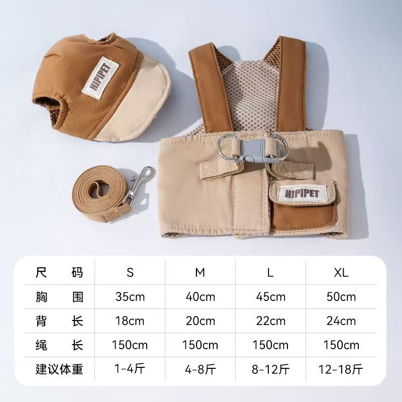 Cute embroidered dog checkered pet chest and shoulder strap set with sun hat, leash for pet walk, breathable vest style leash Application Scenario