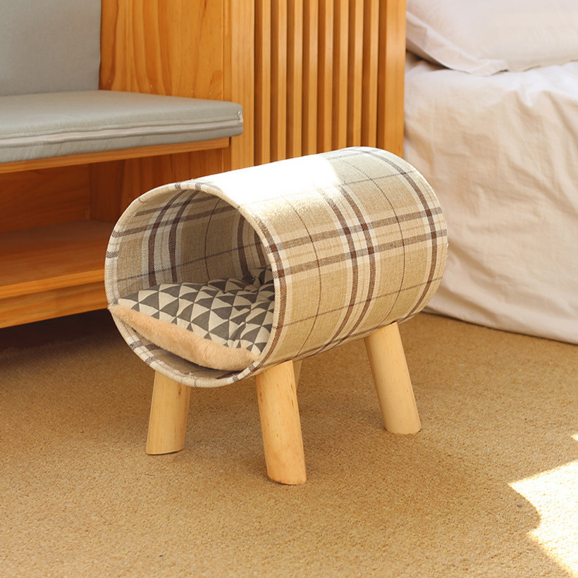 Summer linen cylindrical bed, wear-resistant and scratch-resistant, suitable for all seasons, detachable and washable, wooden cat bed, cat bed, pet bed details Picture