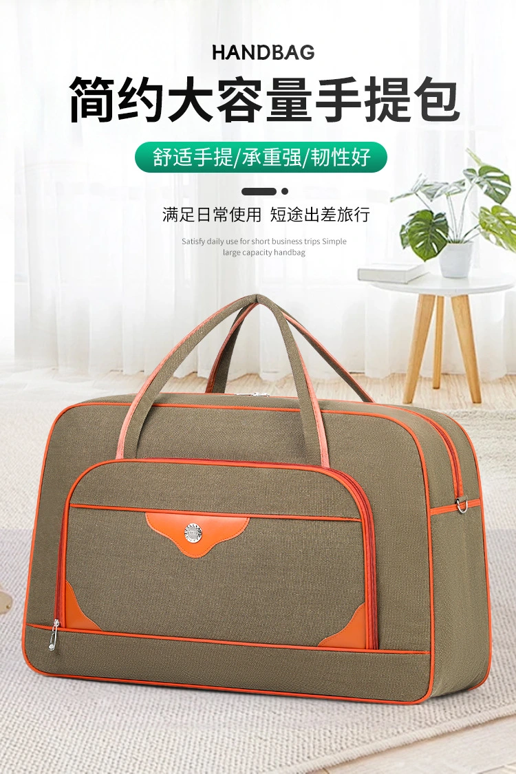 Encrypted canvas travel bag, large capacity, high-end feel, hand-held shoulder bag, long and short distance luggage bag for men and women in foreign trade, storage bag detail image 11