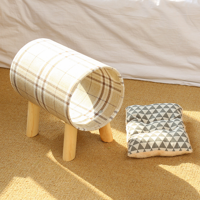Summer linen cylindrical bed, wear-resistant and scratch-resistant, suitable for all seasons, detachable and washable, wooden cat bed, cat bed, pet bed Specification image