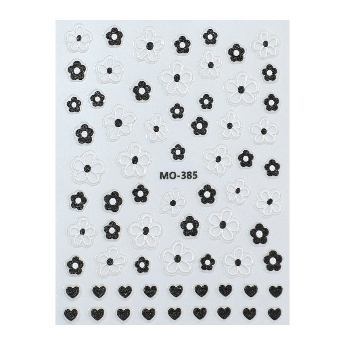 Black and white hand-painted small flower nail stickers, new embossed heart-shaped flower wearable nail sticker decoration, decorative sticker Item Picture