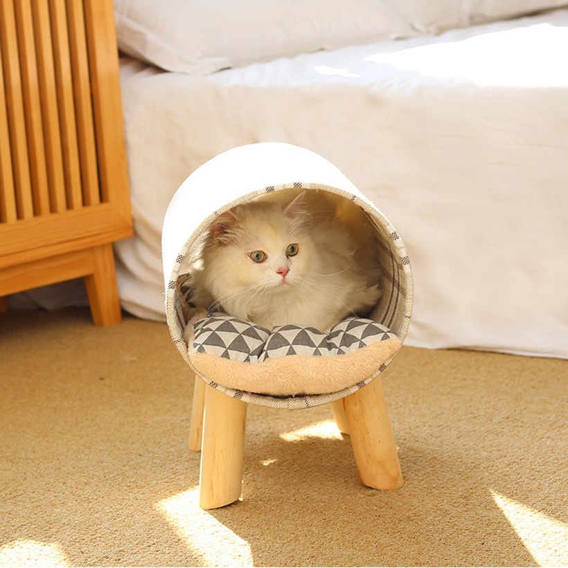 Verano nido de cilindro de lino resistente al desgaste resistente al rasguño cuatro estaciones universal desmontable madera cama del gato gato nido nido de mascotas cama de mascotas