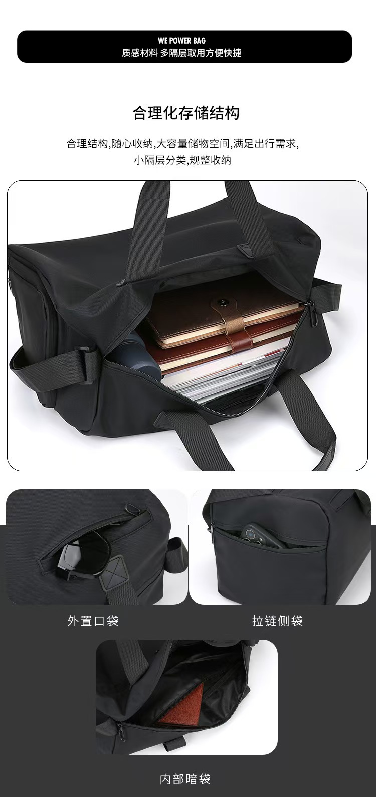 Sports and fitness bags, large-capacity dry-wet separated swimming bags, short-distance business trip luggage bags, hand-held travel bags detail image 12