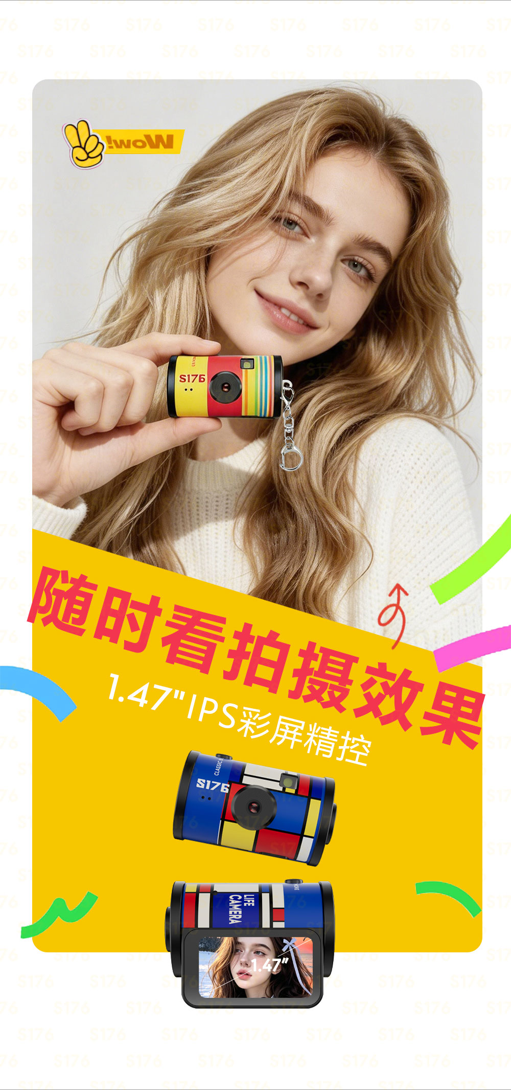 Film mini camera, Thumb Mini camera, mini camera, high-definition pixel color-blocking pendant, portable travel shooting pic 5
