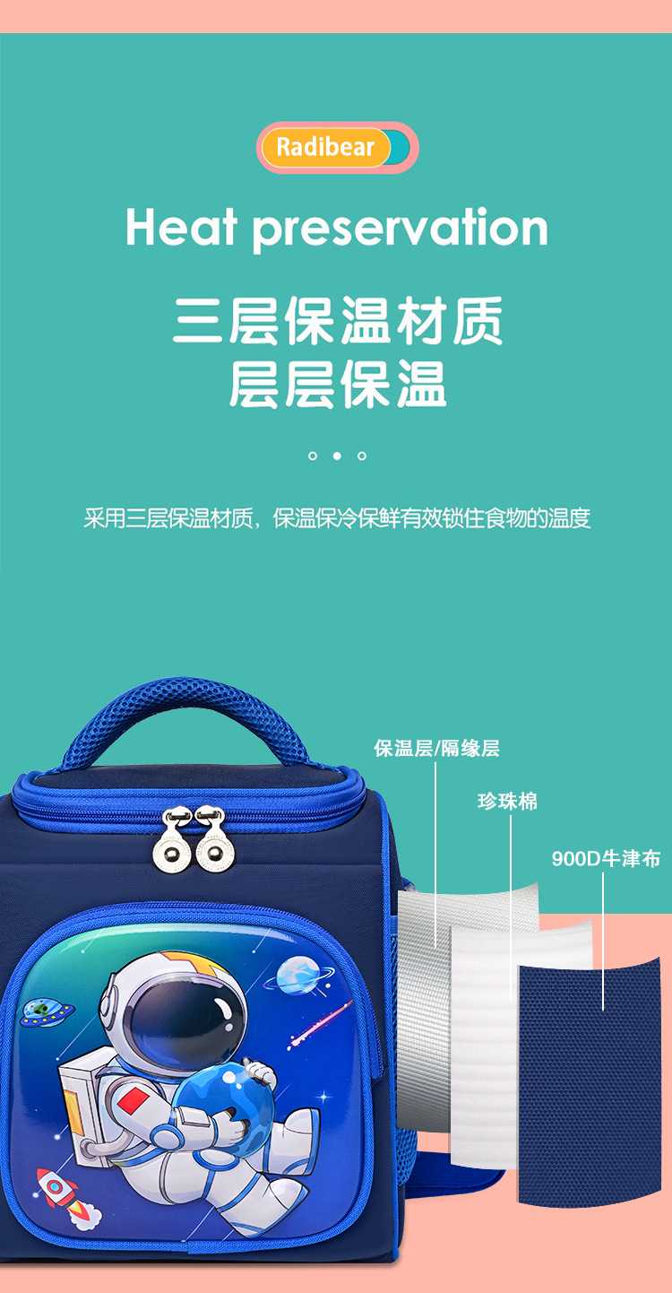 Children's bento bags, large-capacity lunch bags, bento bags, office workers' lunch boxes, handbags, foreign trade primary school student meal bags detail image 12