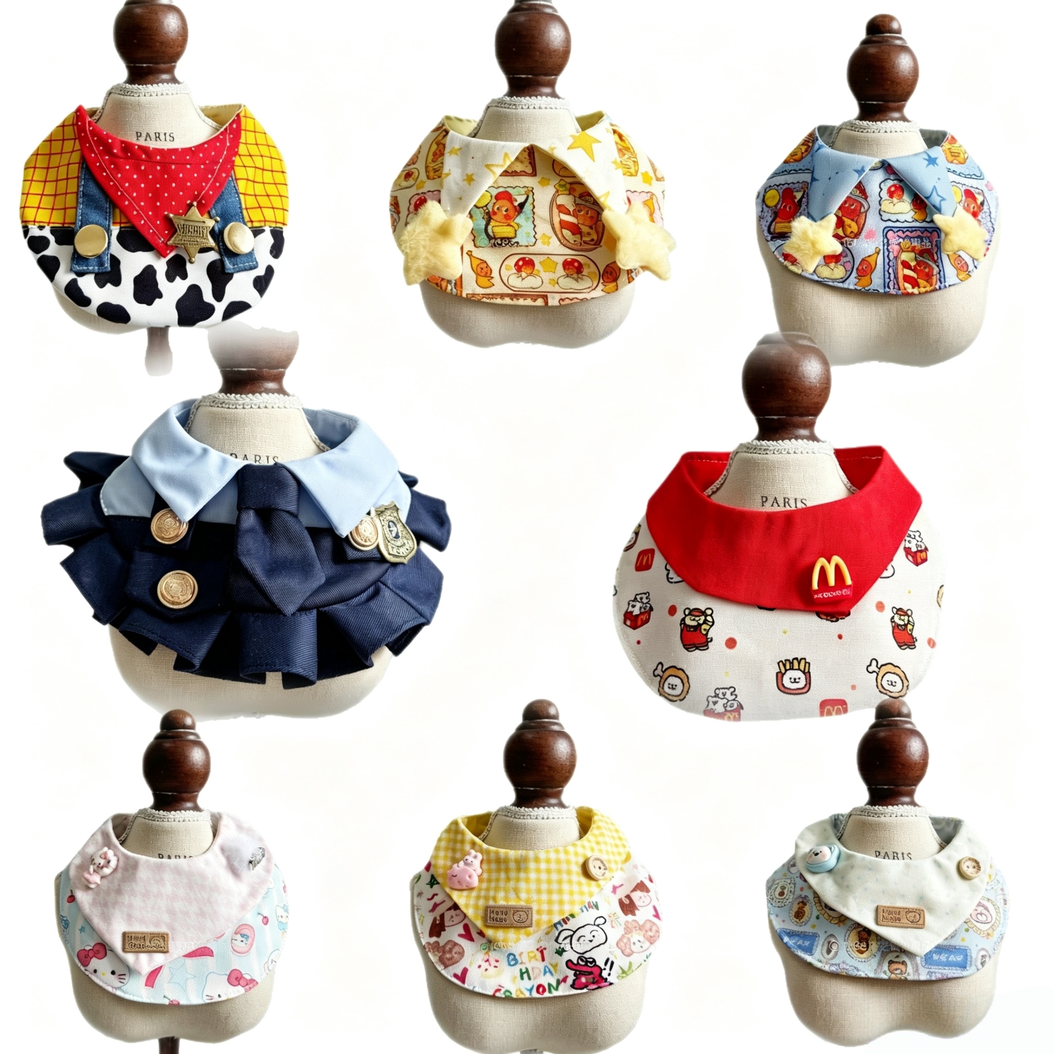 McDonald's cartoon pet scarf, retro doll collar, fabric saliva towel, small pet, versatile and decorative scarf