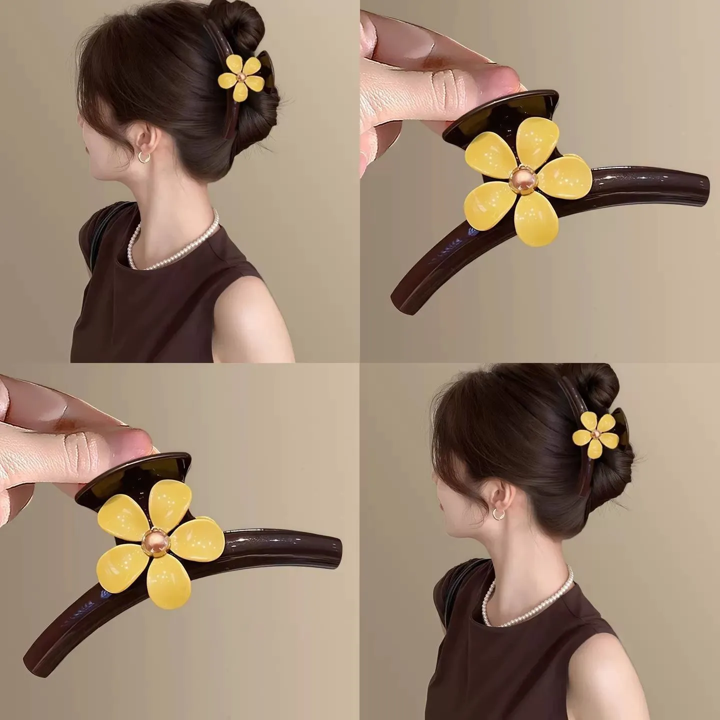 The little yellow flower in the story ~ Retro five-petal flower large Grabber, high-quality shark clip, hairpin 2026 detail image 5