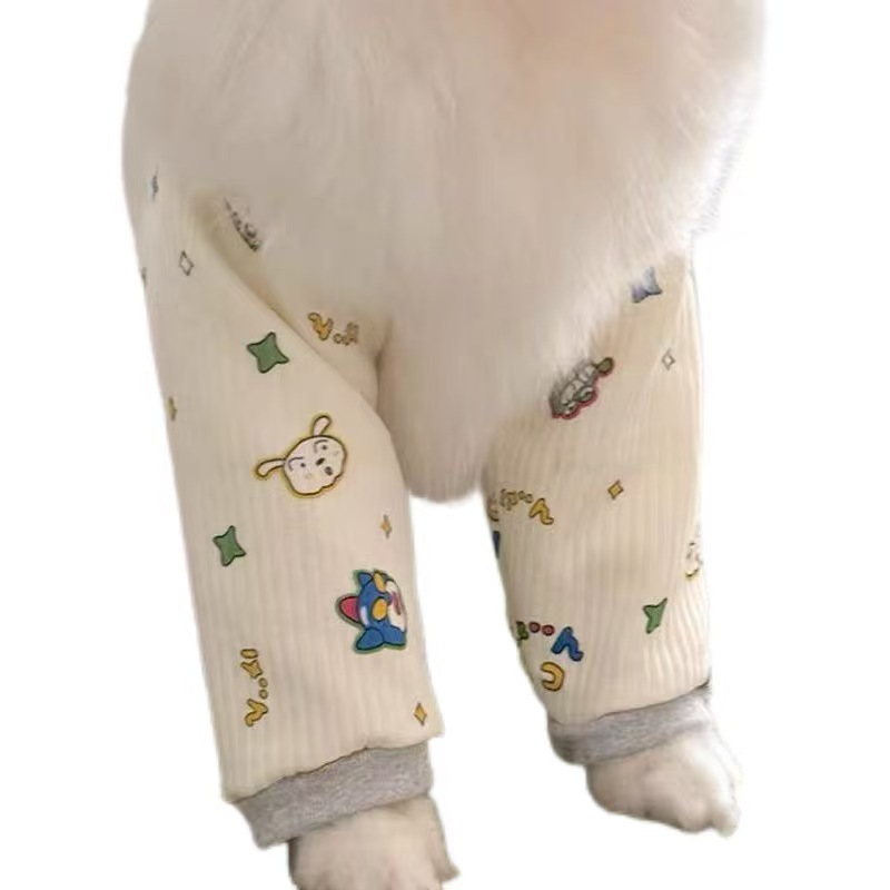 Cartoon and fun printed pet leg guards, vertical pattern skin-friendly fabric, elastic and tight mouth, anti-dirt and wear-resistant knee and leg guards for going out for a walk Specification image