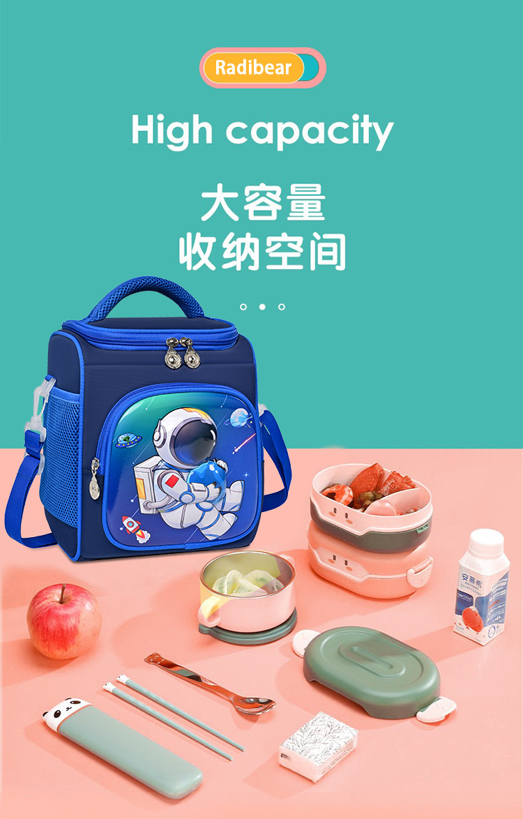 Children's bento bags, large-capacity lunch bags, bento bags, office workers' lunch boxes, handbags, foreign trade primary school student meal bags detail image 5