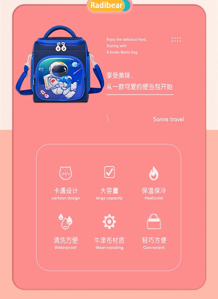 Children's bento bags, large-capacity lunch bags, bento bags, office workers' lunch boxes, handbags, foreign trade primary school student meal bags detail image 11