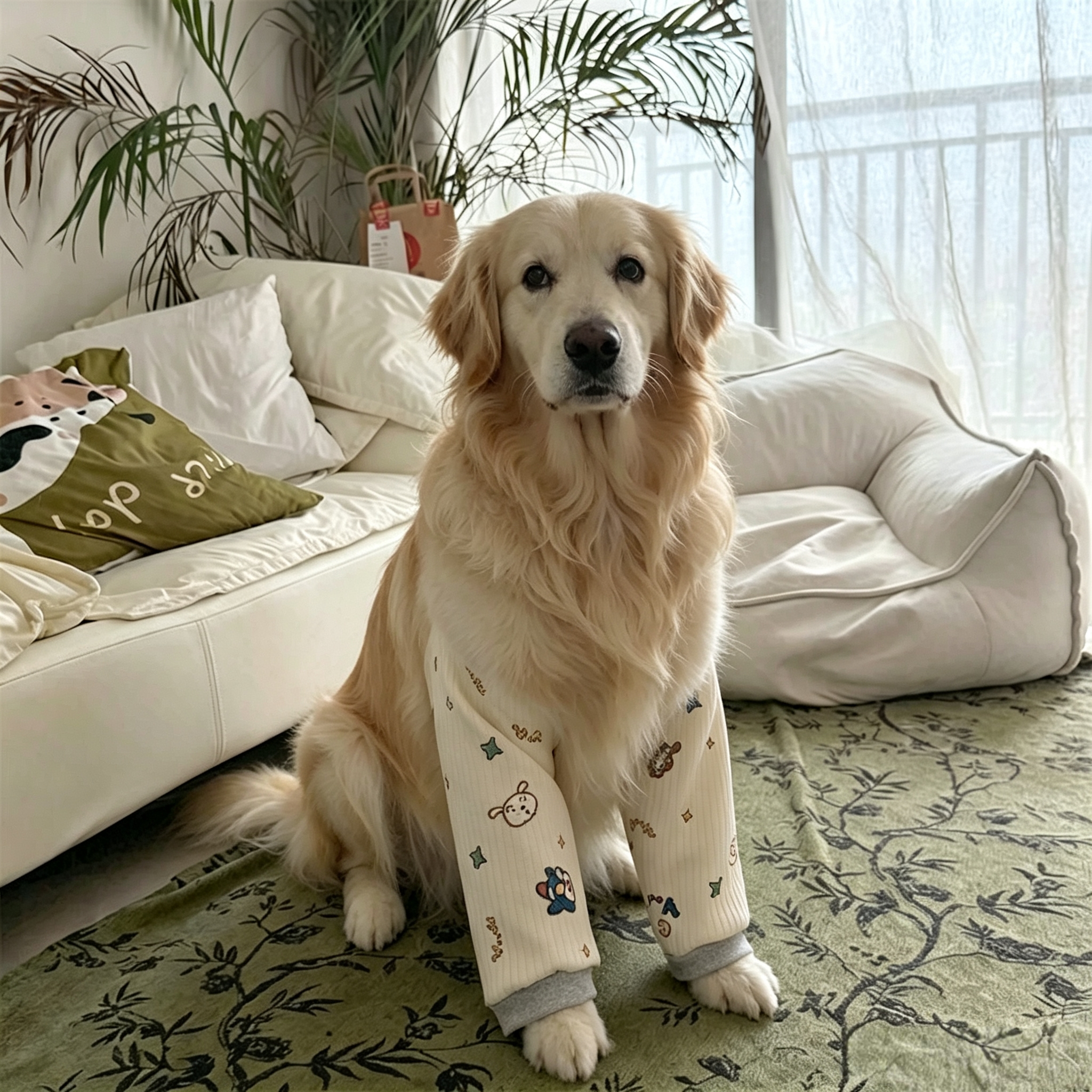 Cartoon and fun printed pet leg guards, vertical pattern skin-friendly fabric, elastic and tight mouth, anti-dirt and wear-resistant knee and leg guards for going out for a walk