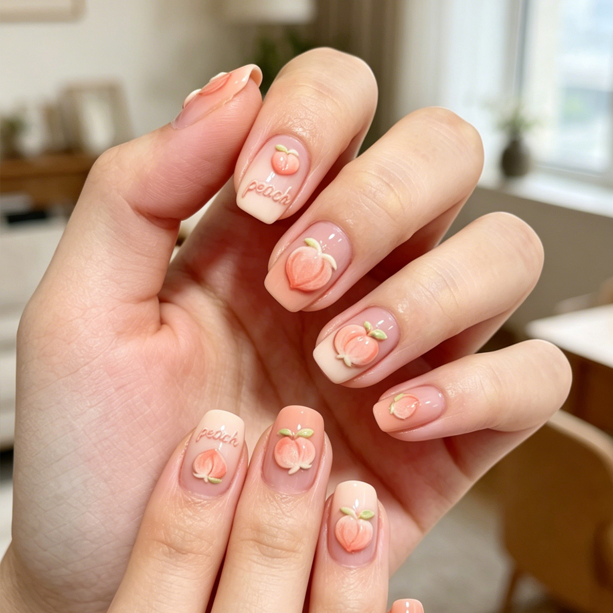 Fruit peach nail sticker relief with self-adhesive 5d nail sticker, Japanese-style cute nail accessory Application Scenario