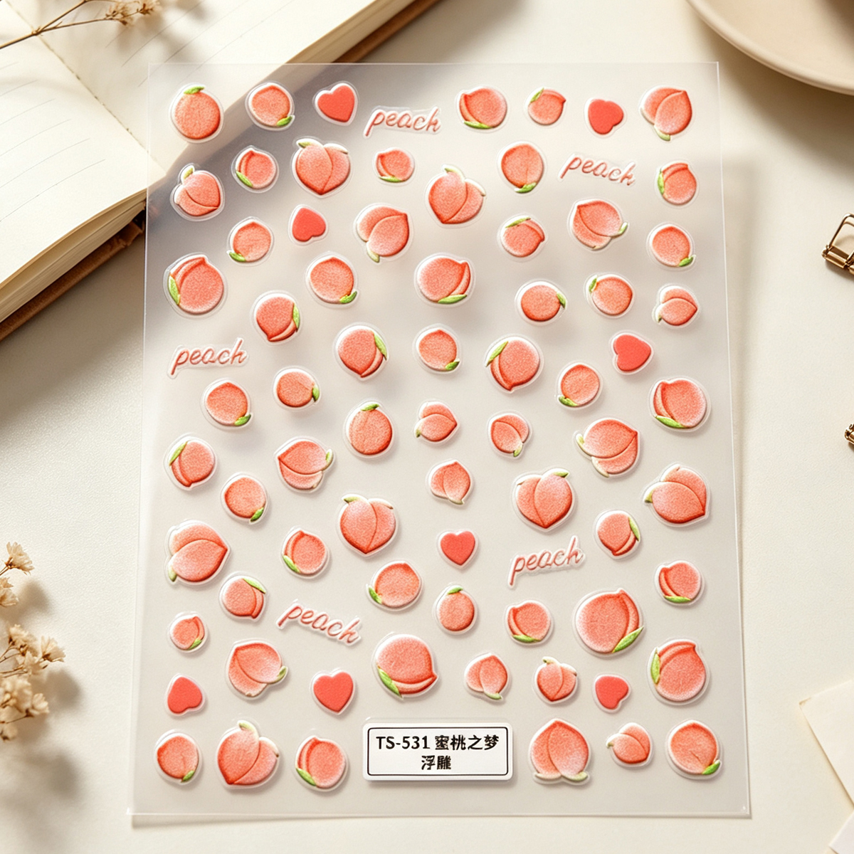 Fruit peach nail sticker relief with self-adhesive 5d nail sticker, Japanese-style cute nail accessory Specification image