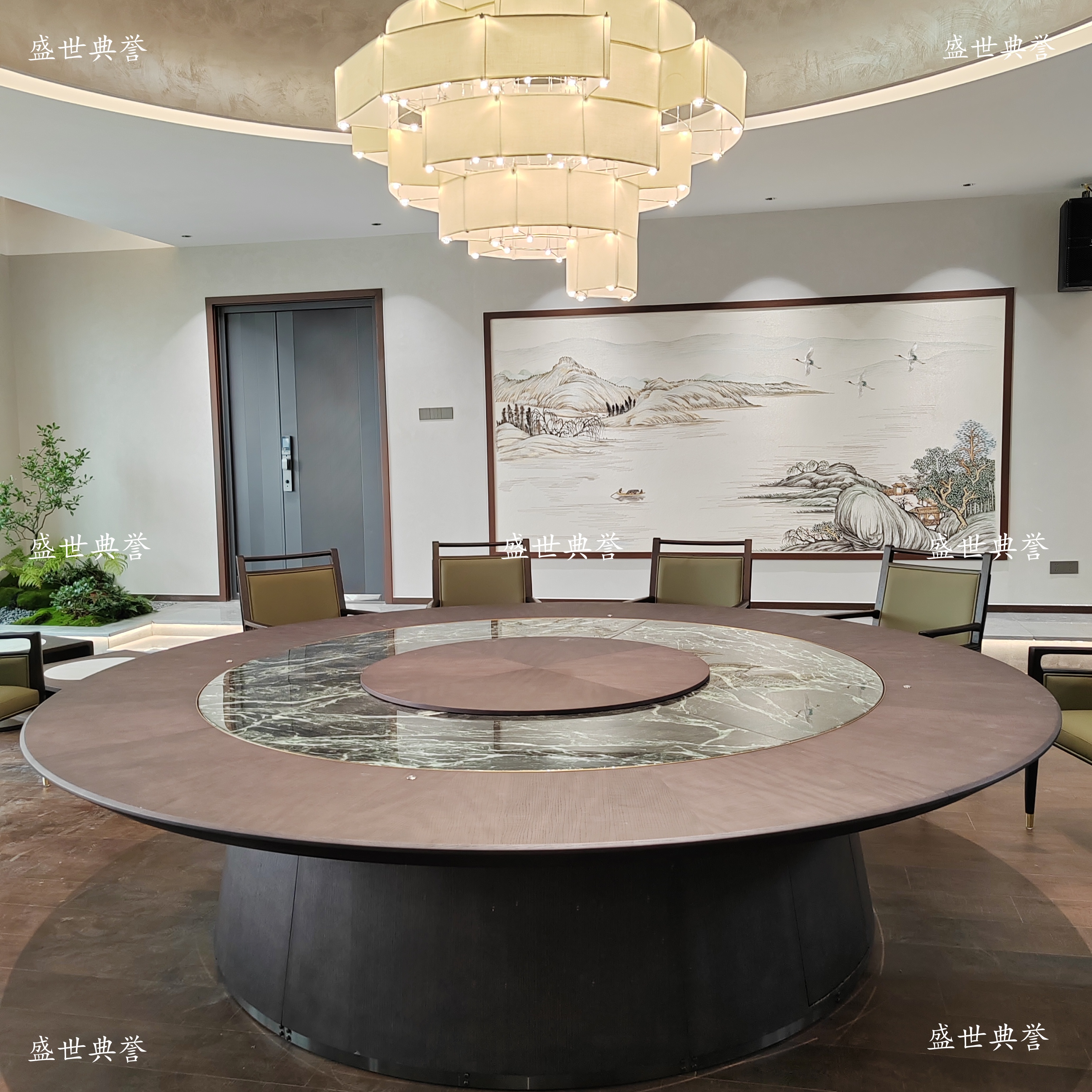 Electric dining tables and chairs for Shijiazhuang Seafood Hotel, 20-person round tables in restaurant private rooms, and automatic turntable tables for high-end clubs