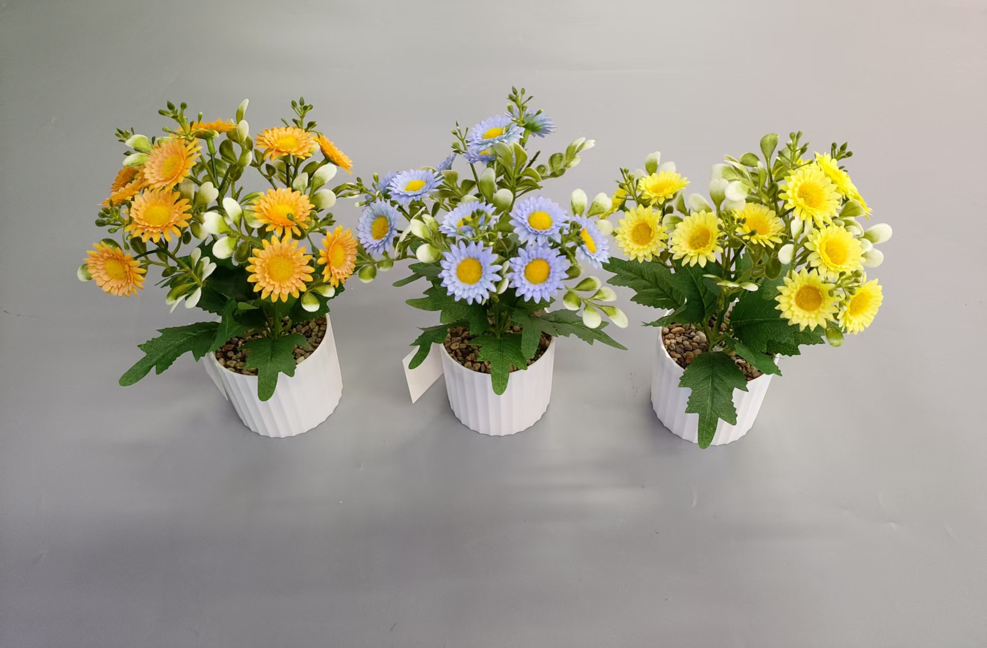 仿真花假花盆景条纹塑料盆菊花装饰摆件品