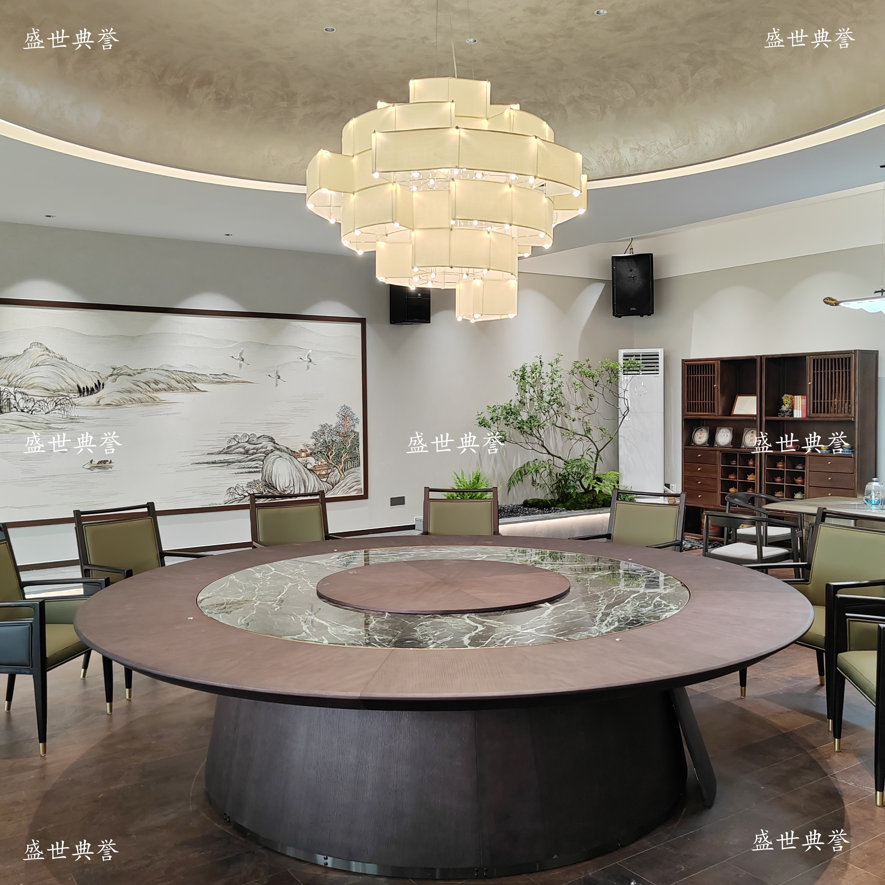Zhangjiagang International Banquet Center private room electric dining tables and chairs, hotel reception electric large round tables, club solid wood dining tables