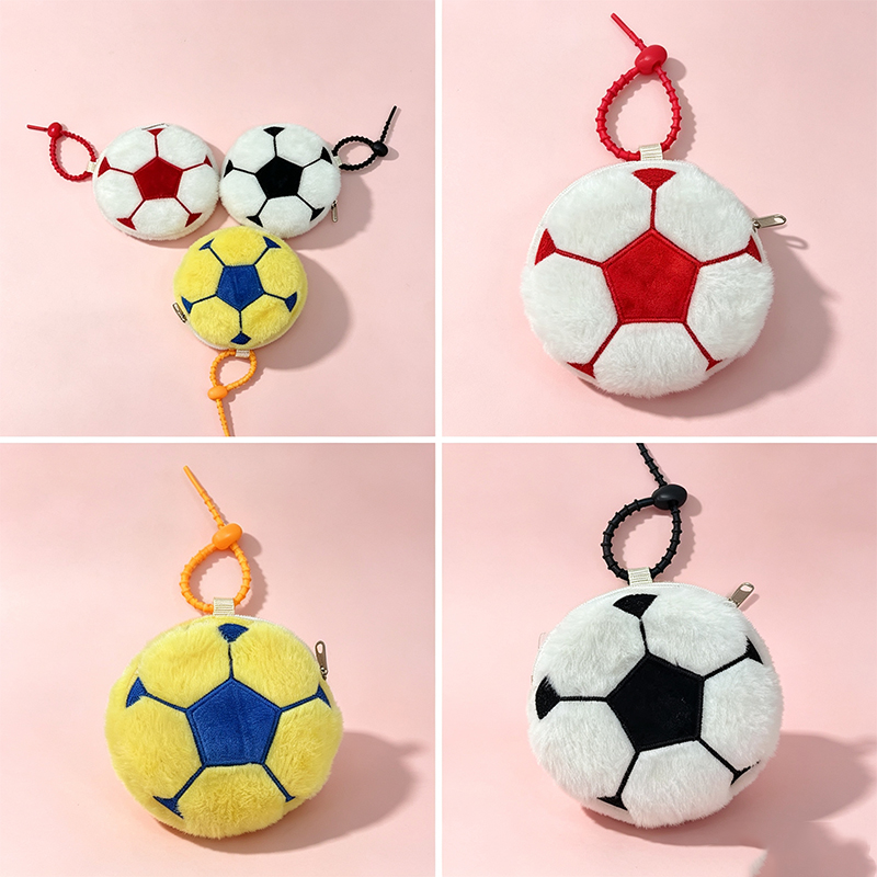 Colorful football-shaped plush bags, sports bags, children's cartoon casual bags, student bags, trendy football plush toys, pendants, small decorations, cute cartoon cultural and creative peripheral products, World Cup customized children's small coin purses