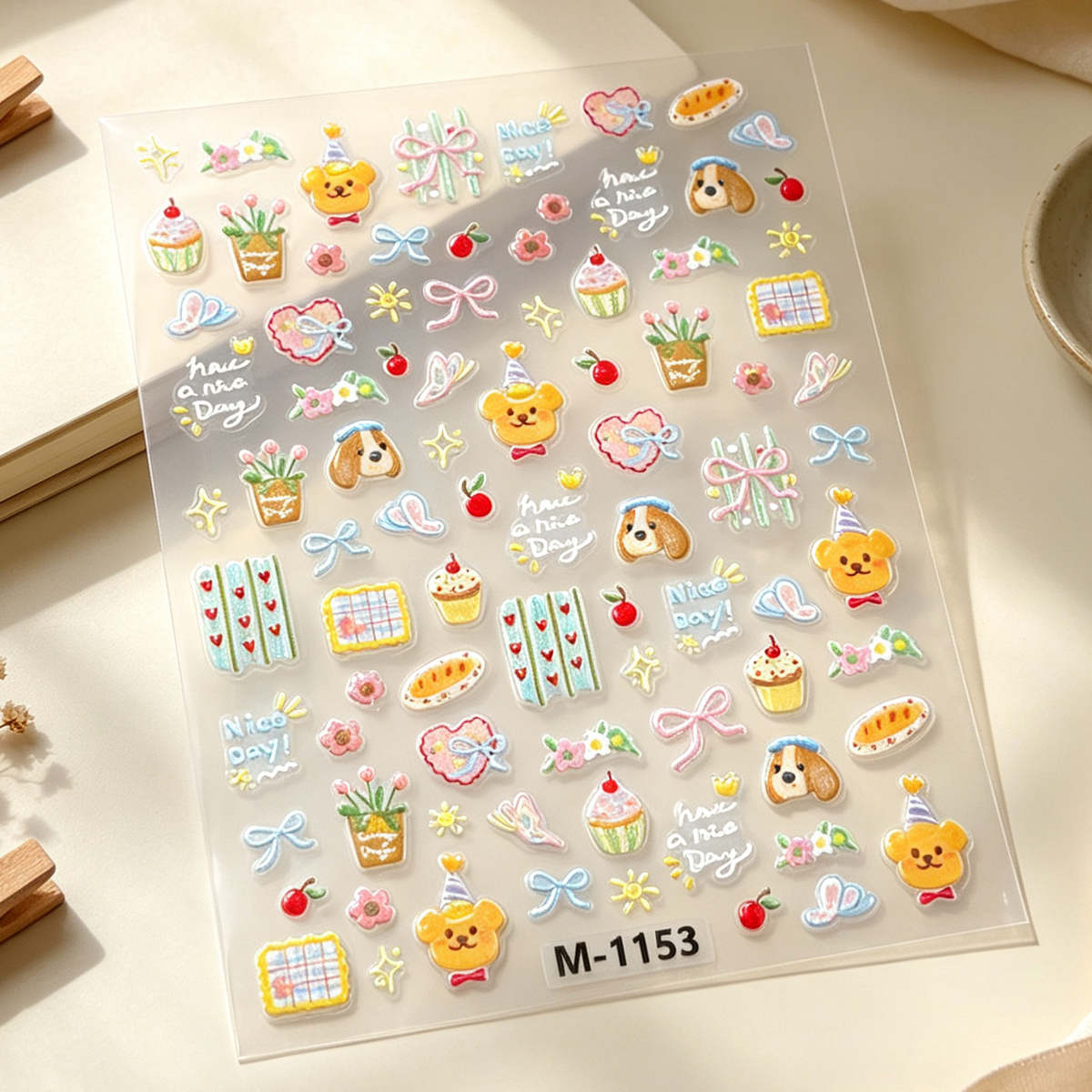 Shell light embossed nail stickers, phone cases, handbooks, colorful lead, cute cartoon dog nail stickers, nail decorations Specification image