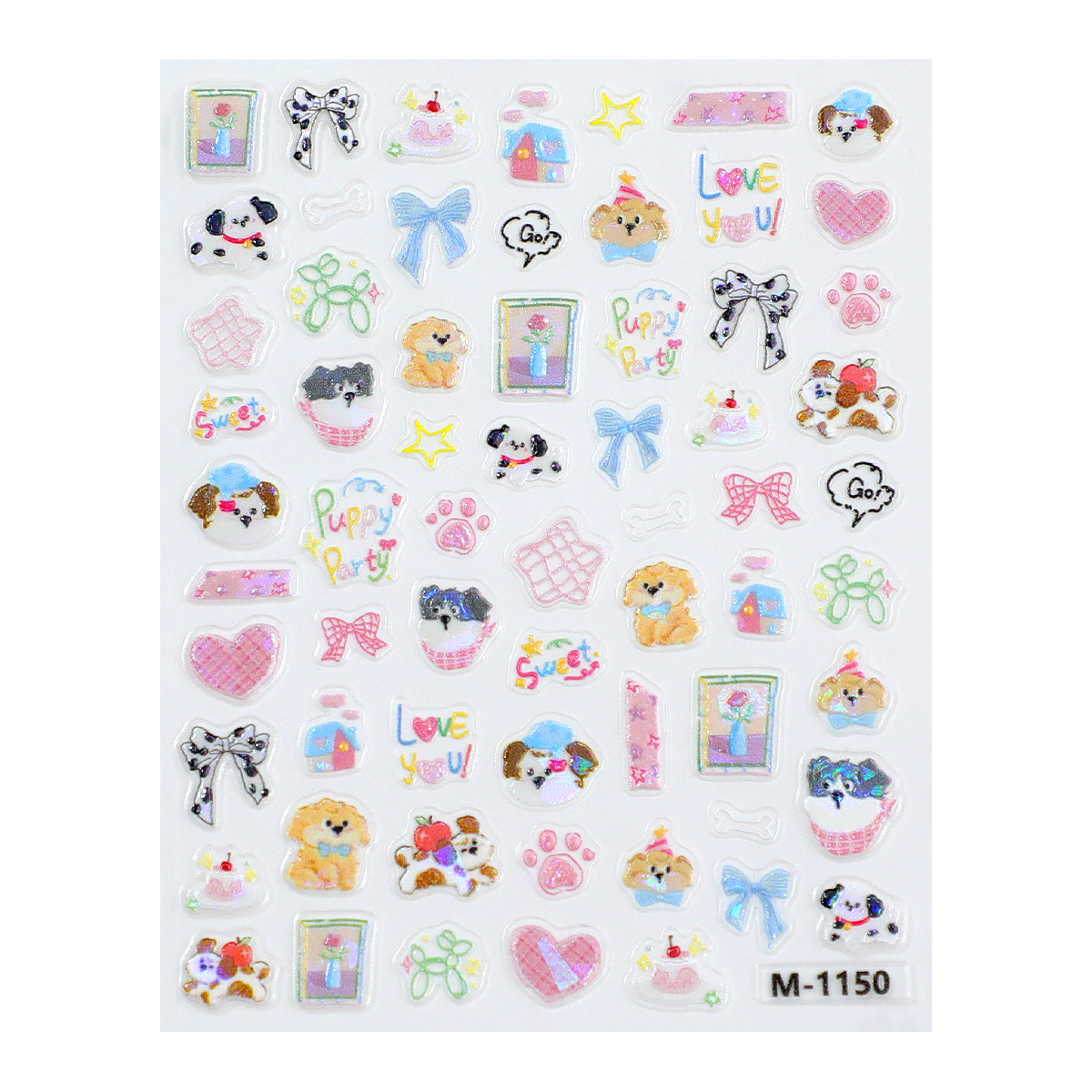 Soft and cute doodle puppy bow nail art stickers, Instagram hand-painted cute puppy planner stickers, shell light Item Picture