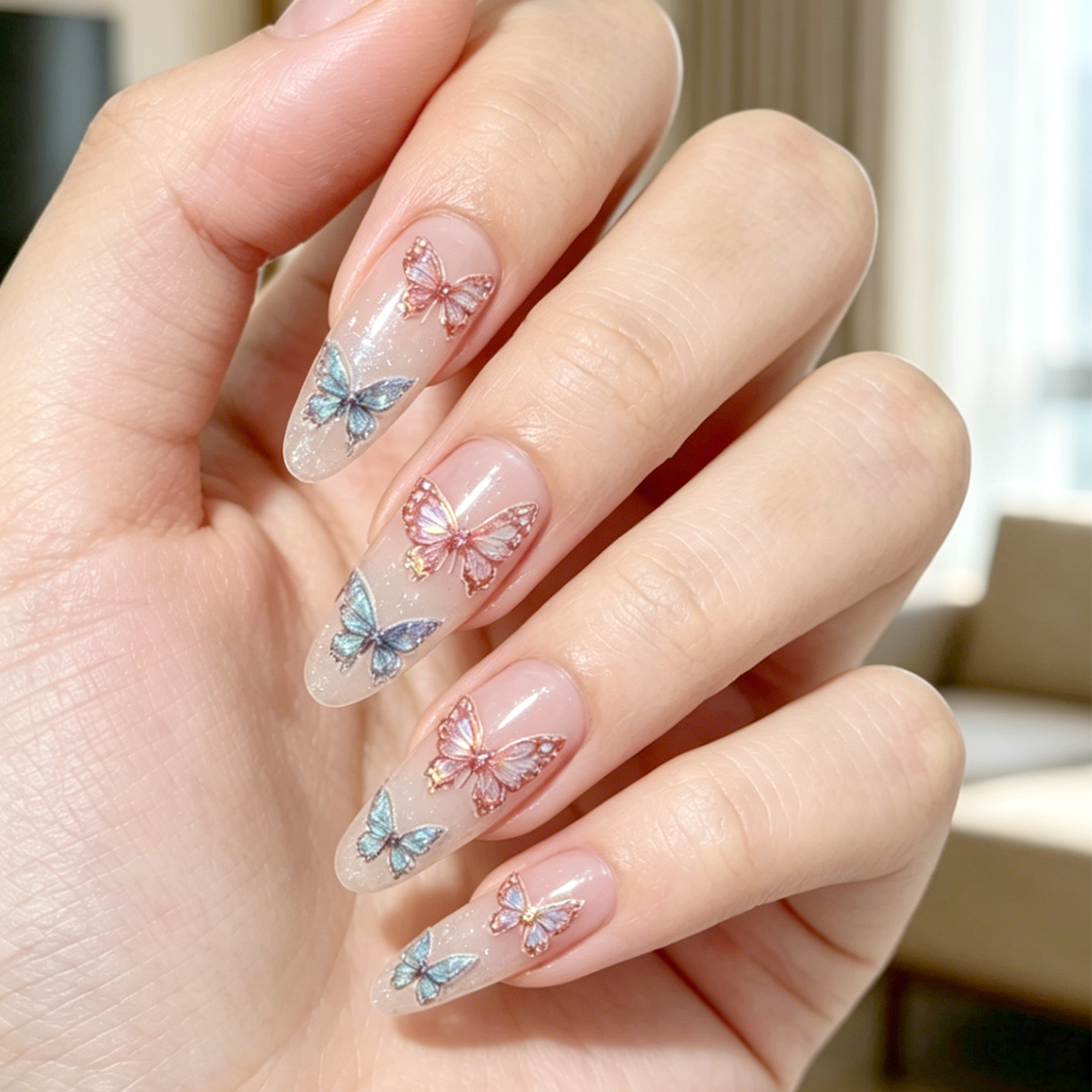 Estilo explosivo mariposa aurora relieves pegatinas fantasía colorido uñas maquillaje pegatinas lindo lindo hada mariposa uñas pegatinas Application Scenario