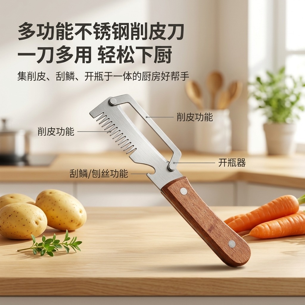 多功能不锈钢削皮刀厨房用品手动削皮器水果蔬菜刃口锋利实用耐用适合日常使用剔鳞