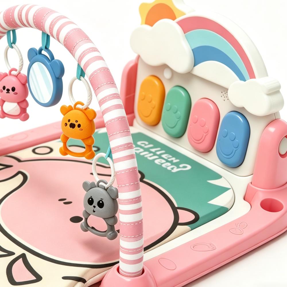 Pink whale rainbow arched baby fitness frame with game mat, foot pedal, crawling mat, crawling mat, Yilin handmade toy set Item Picture
