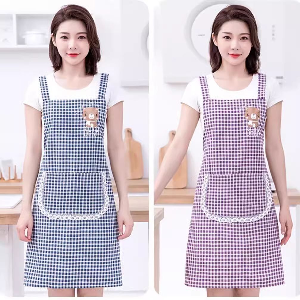 Nuevo estilo oso correa delantal cocina respirable hogar encaje alrededor cocina resistente a la suciedad aire para el trabajo ropa de trabajo Item Picture