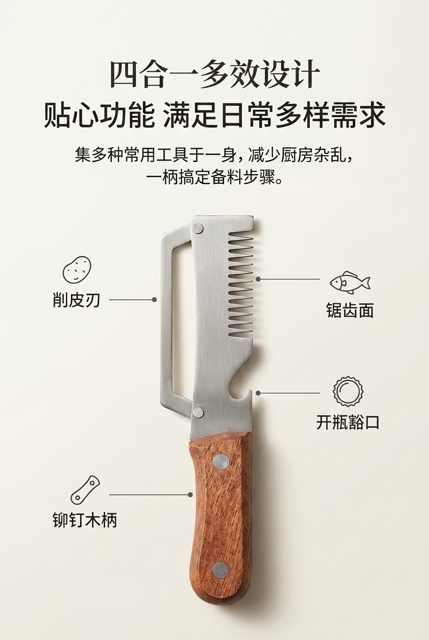 多功能不锈钢削皮刀厨房用品手动削皮器水果蔬菜刃口锋利实用耐用适合日常使用剔鳞详情2